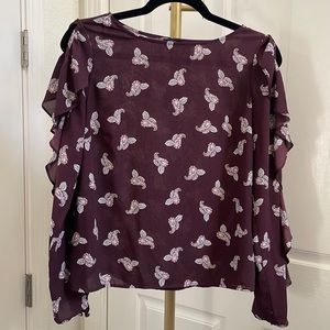 1. State Long Sleeve Cold Shoulder Paisley Burgundy Blouse Size XS